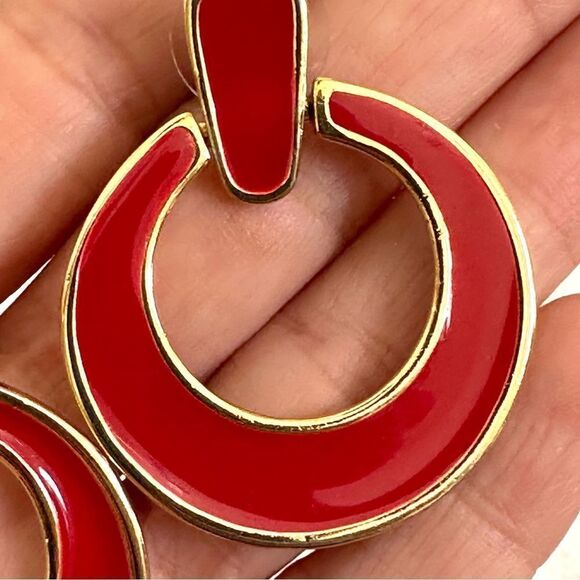 Large red enamel door knocker earrings - Picture 8 of 9